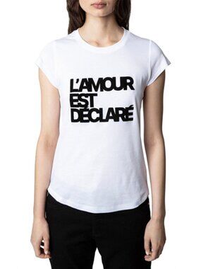 NWT Zadig & Voltaire Skinny White L’Amour Lettering Short Sleeve T-Shirt Tee